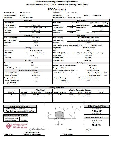 AWS D1.1 Prequalified WPS (PWPS)  SMAW, All Position,  E7018 Welding