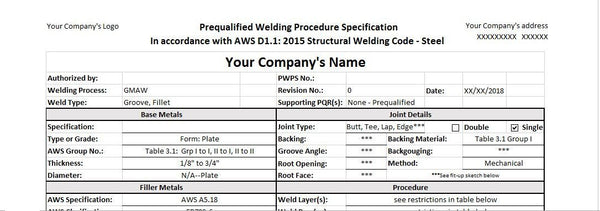 Custom Prequalified Welding Procedure (PWPS)